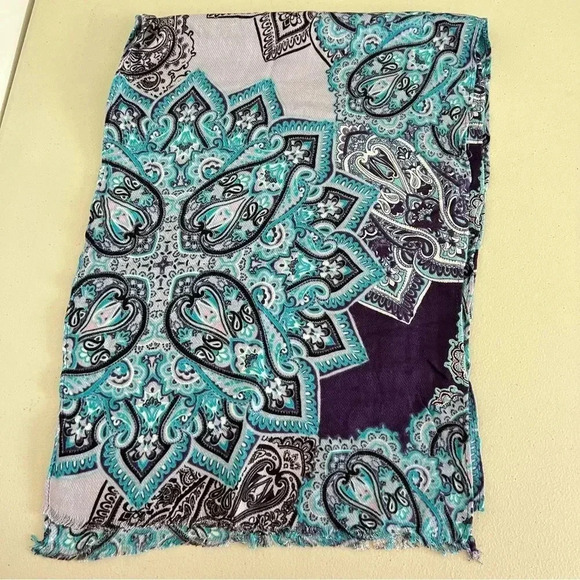 Chico's Oblong Scarf Mosaics Prints Purple/Blue Multicolor Lightweight 72" X 13" - Picture 4 of 4